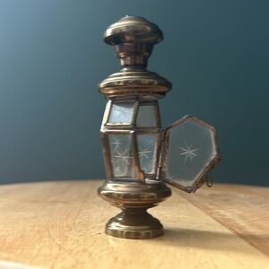 Antique Brass Lantern mini Candle Burning Vintage locking door and air chamber